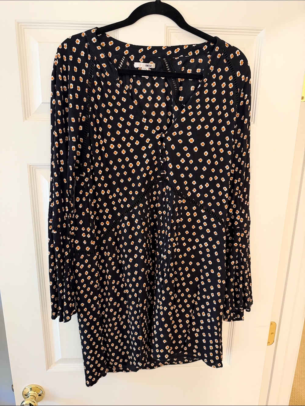 Muse Navy Long-Sleeve Mini Dress with Cream Dot Floral Print